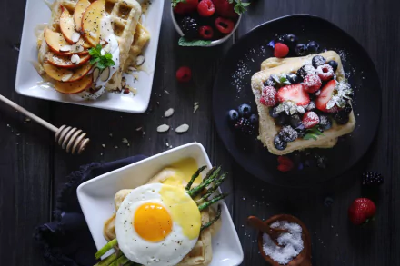 still life breakfast asparagus egg berry food waffle HD Desktop Wallpaper | Background Image