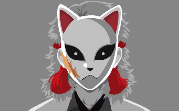 Minimalist 4K Ultra HD PC wallpaper featuring Sabito from Demon Slayer: Kimetsu no Yaiba, rendered in a sleek, minimalist anime style with muted gray and red tones.