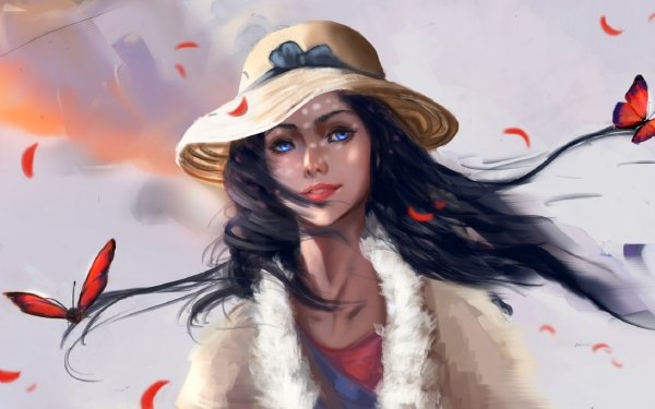 Fantasy Women Hat Coat Wind Butterfly HD Wallpaper | Background Image