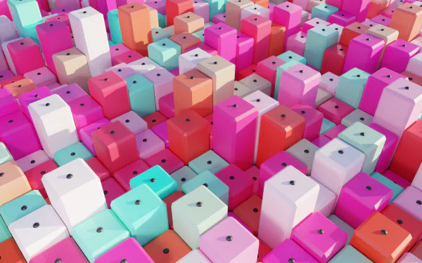 HD desktop wallpaper featuring a colorful, abstract 3D grid of variously sized and colored blocks, creating a vibrant and dynamic background.