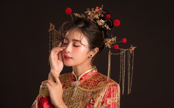 Women Asian Model Brunette Mood Headdress HD Wallpaper | Background Image