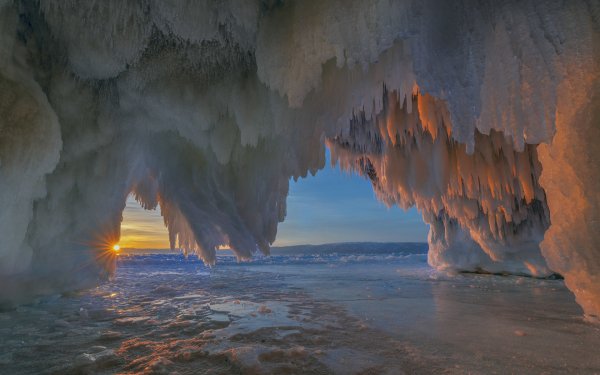 Earth Ice Sun Sunbeam Sunset Nature Cave HD Wallpaper | Background Image