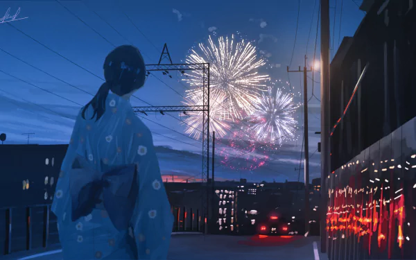 city summer night fireworks yukata Anime Original anime night Anime Summer anime city HD Desktop Wallpaper | Background Image