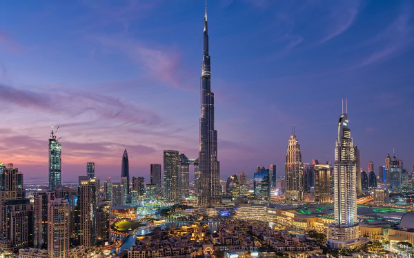 United Arab Emirates Burj Khalifa city night panorama building man made Dubai HD Desktop Wallpaper | Background Image