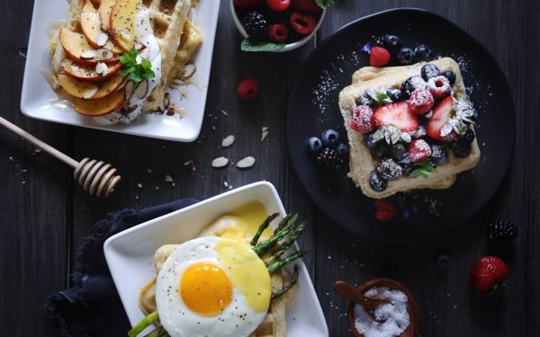 Food Waffle Berry Egg Asparagus Breakfast Still Life HD Wallpaper | Background Image