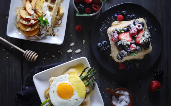 still life breakfast asparagus egg berry food waffle HD Desktop Wallpaper | Background Image