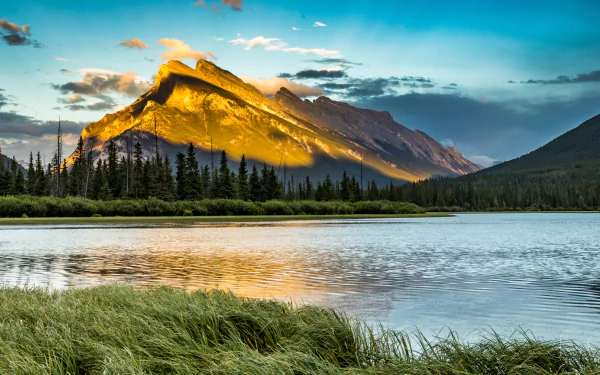 river nature mountain landscape grass banff national park HD Desktop Wallpaper | Background Image