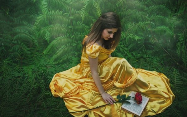Women Mood Nature Rose Dress Book HD Wallpaper | Background Image