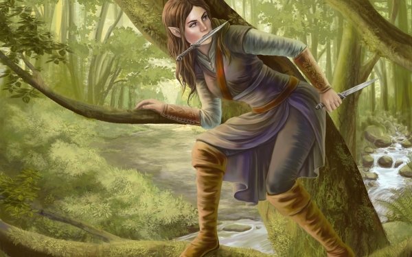 Fantasy Elf Forest Stream Knife HD Wallpaper | Background Image