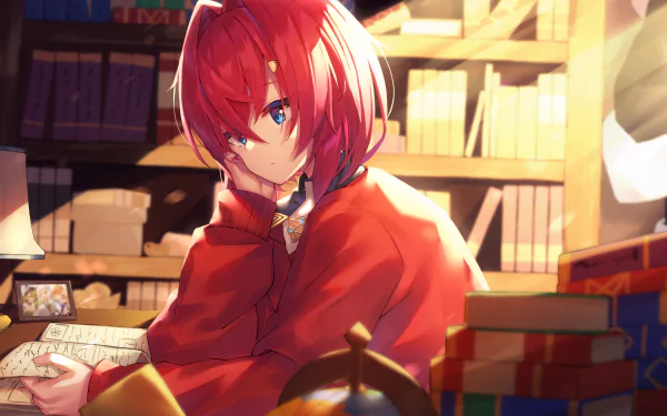 blue eyes short hair book red hair Nijisanji Ange Katrina Anime Virtual Youtuber HD Desktop Wallpaper | Background Image