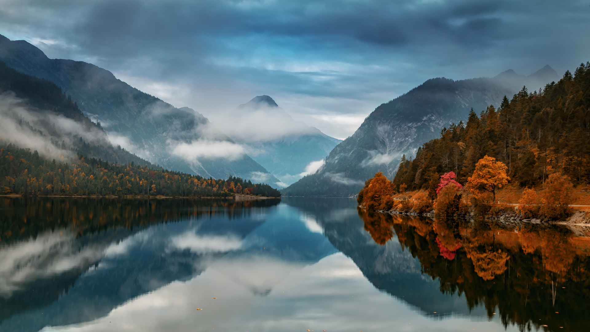 Download Forest Fall Mountain Lake Nature Reflection HD Wallpaper