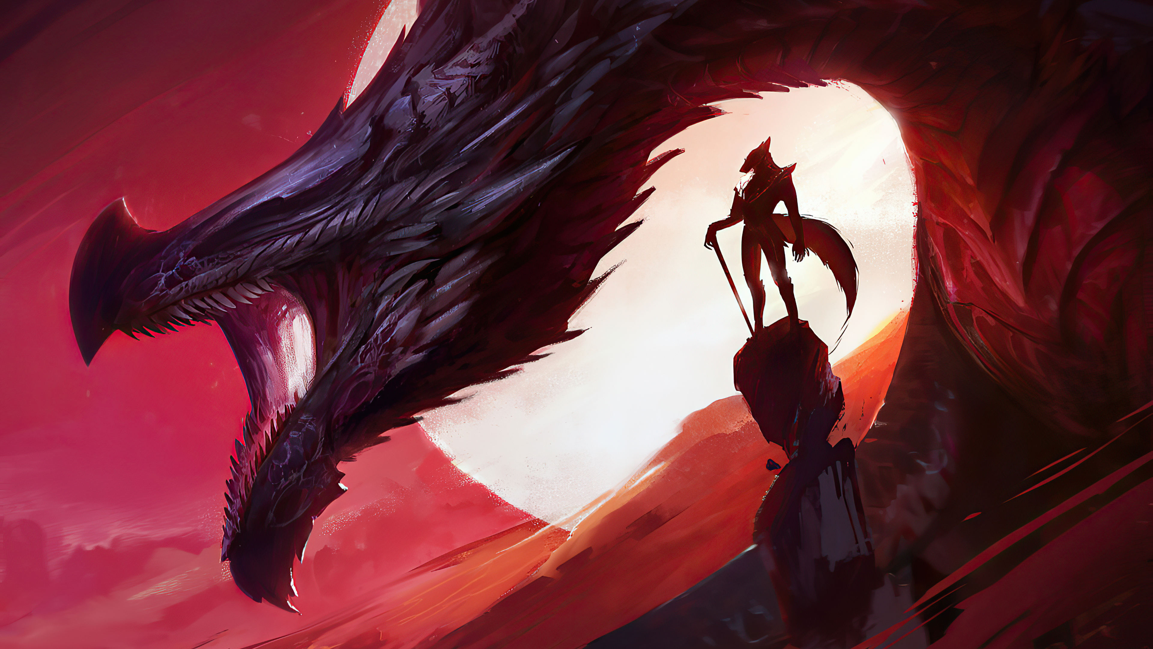 Fantasy Red Dragon Is Standing Near Fire 4K 5K HD Dreamy Wallpapers  HD  Wallpapers  ID 36463