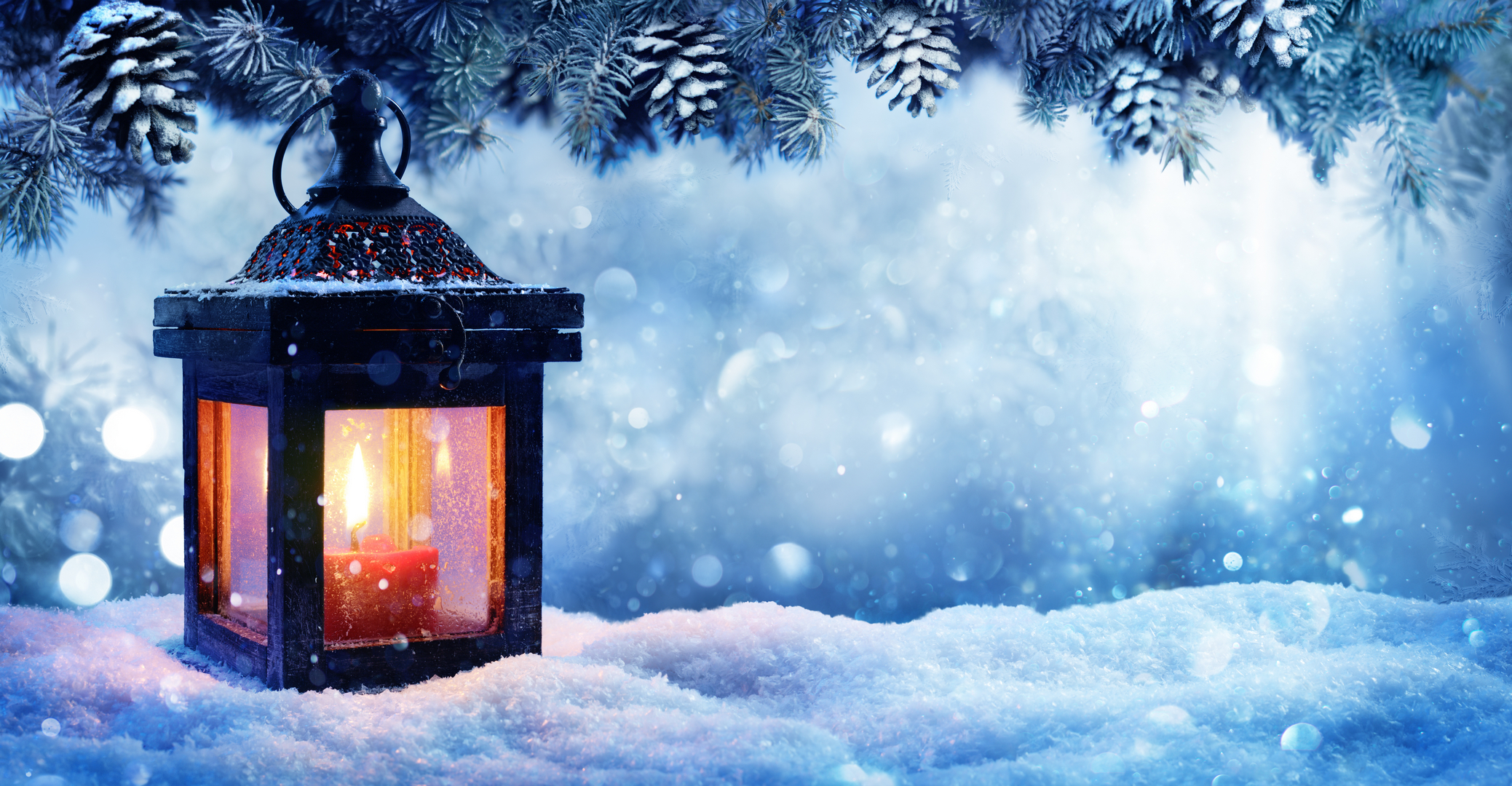 Snowy Christmas Lantern HD Wallpaper