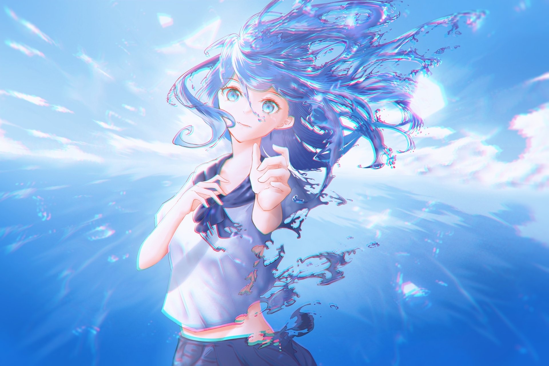 Download Sky Blue Eyes Long Hair Uniform Anime Original Sky Anime HD Wallpaper by 17才