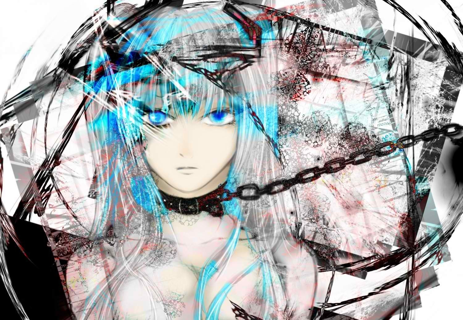 A striking HD desktop wallpaper featuring Hatsune Miku, the iconic Vocaloid character, depicted with vibrant blue hair and a dramatic, abstract background.
