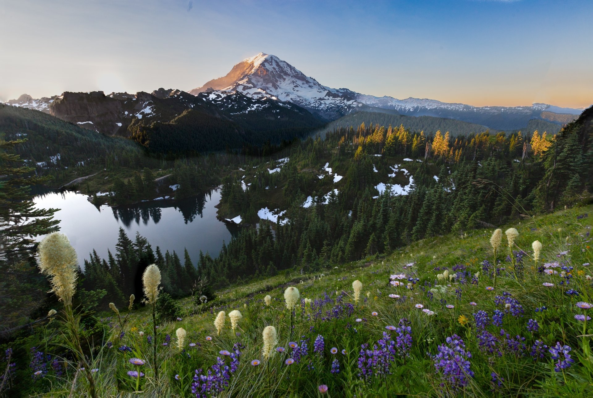Download Mount Rainier USA Nature Mountain Landscape Lake 4k Ultra HD Wallpaper