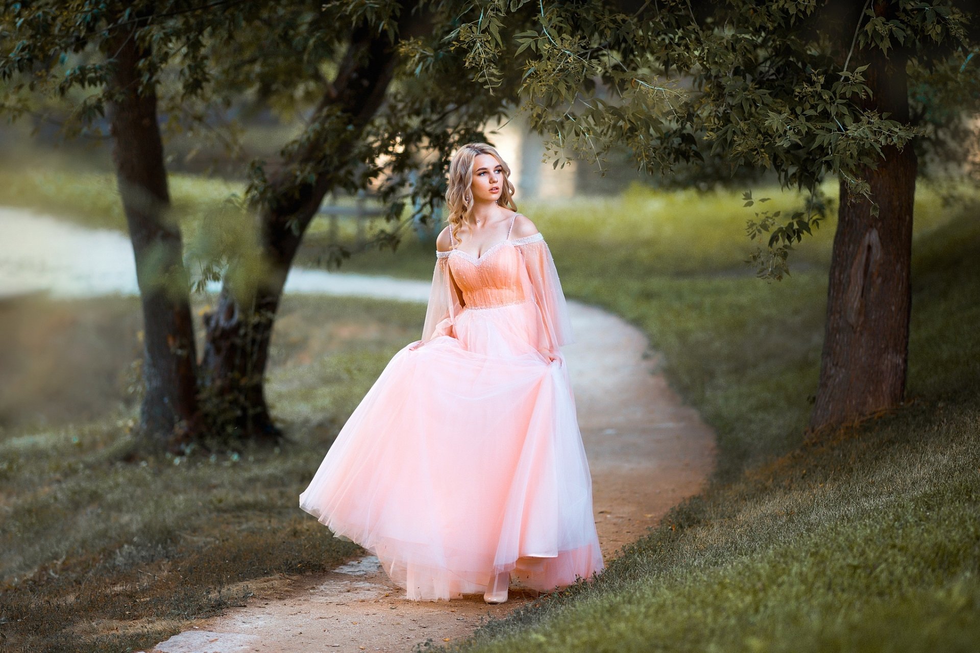 Download Depth Of Field Pink Dress Blonde Woman Model HD Wallpaper by Maxim Curlew