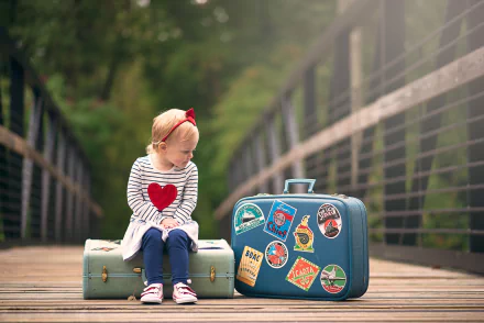 mood suitcase photography child HD Desktop Wallpaper | Background Image