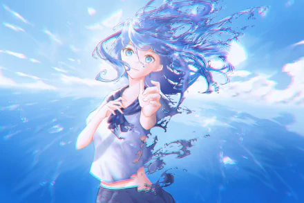 sky blue eyes long hair uniform Anime Original Sky Anime HD Desktop Wallpaper | Background Image