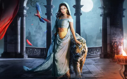 tiger Princess Jasmine fantasy woman HD Desktop Wallpaper | Background Image