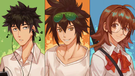 4K Ultra HD anime wallpaper featuring Han Daewi, Yu Mira, and Jin Mori from The God of High School, each illustrated with distinct expressions and vibrant backgrounds.