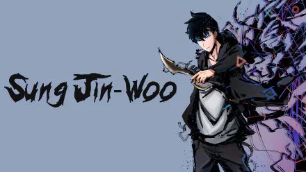 Sung Jin-Woo from Solo Leveling depicted in anime style, featured in a 4K Ultra HD PC desktop wallpaper with dark tones and dynamic shading.