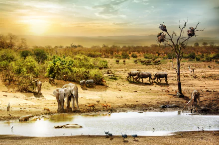 bird fantasy safari zebra giraffe Animal African bush elephant Fantasy Animal HD Desktop Wallpaper | Background Image
