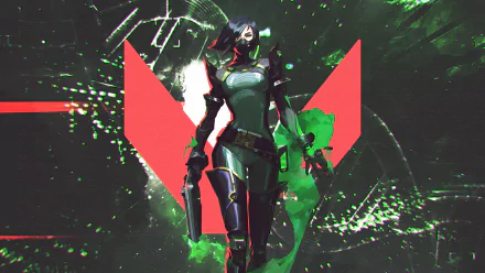 Viper from Valorant in a green tactical suit amid toxic gas, framed by the Valorant logo — 2K Quad HD PC desktop wallpaper/background, video game art