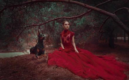 doberman pinscher dog woman model HD Desktop Wallpaper | Background Image