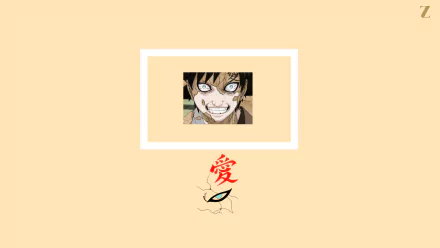 Gaara (Naruto) anime HD PC desktop wallpaper and background: intense close-up of Gaara's eyes, the red '愛' kanji and his eye mark on a minimalist beige backdrop.