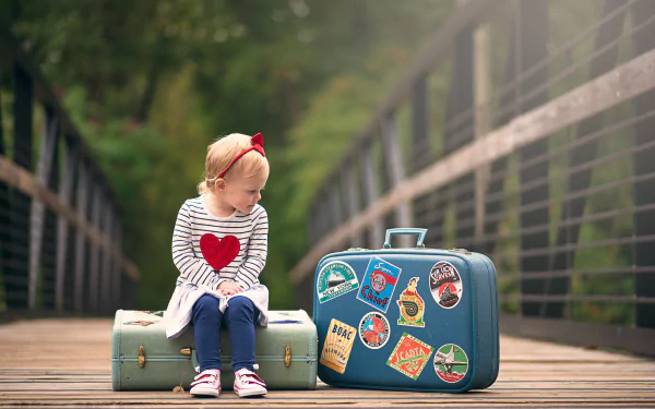 mood suitcase photography child HD Desktop Wallpaper | Background Image