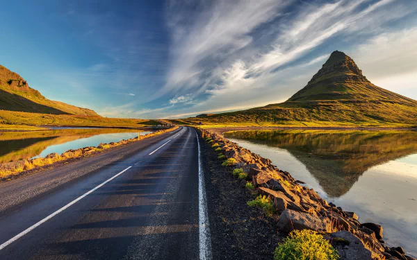 Kirkjufell Iceland man made road HD Desktop Wallpaper | Background Image