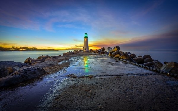 Man Made Lighthouse Sunrise Ocean HD Wallpaper | Background Image