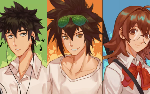 4K Ultra HD anime wallpaper featuring Han Daewi, Yu Mira, and Jin Mori from The God of High School, each illustrated with distinct expressions and vibrant backgrounds.