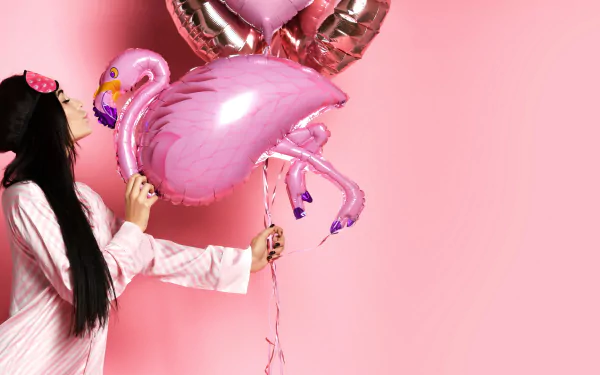 profile pajamas balloon flamingo woman mood HD Desktop Wallpaper | Background Image