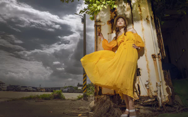 yellow dress model woman asian HD Desktop Wallpaper | Background Image