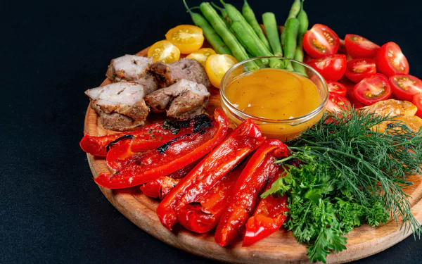 sauce vegetable pepper meat food barbecue HD Desktop Wallpaper | Background Image