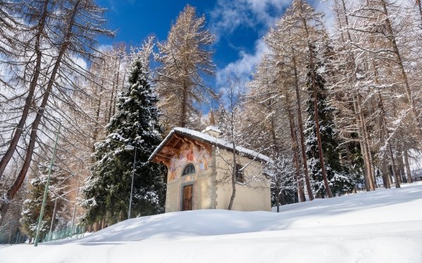 Religious Chapel Winter Italy Forest Snow HD Wallpaper | Background Image