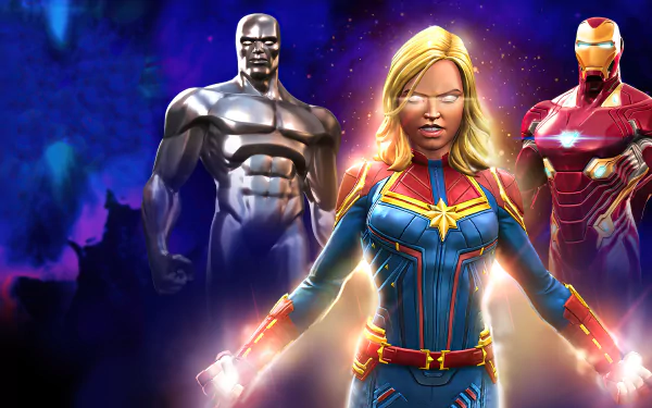 Carol Danvers Silver Surfer Iron Man Captain Marvel video game MARVEL Contest of Champions HD Desktop Wallpaper | Background Image