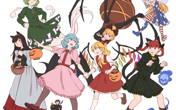 Soga no Tojiko Clownpiece (Touhou) Kagerou Imaizumi Rin Kaenbyou Shinmyoumaru Sukuna Yamame Kurodani Flandre Scarlet Remilia Scarlet Anime Touhou HD Desktop Wallpaper | Background Image