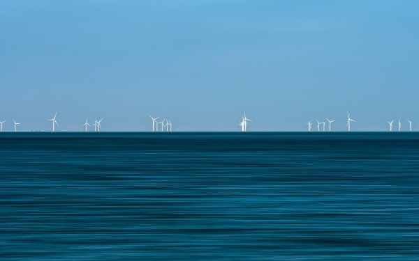 Man Made Wind Turbine Ocean Horizon HD Wallpaper | Background Image