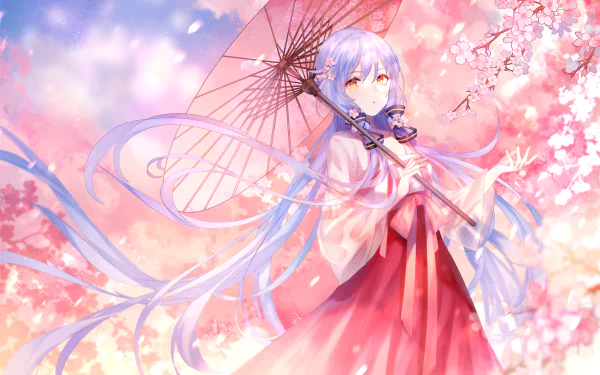 orange eyes blue hair long hair umbrella Xingchen (Vocaloid) Anime Vocaloid HD Desktop Wallpaper | Background Image