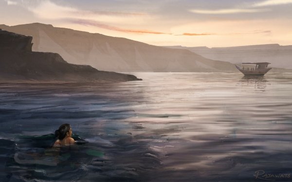 Artistic Ocean Boat Sea Mountain HD Wallpaper | Background Image