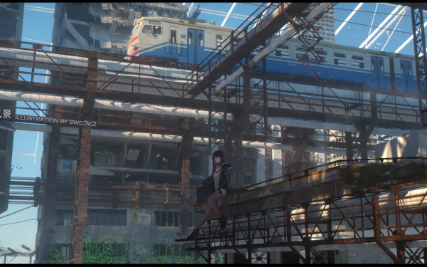 black hair construction train Anime Original anime train HD Desktop Wallpaper | Background Image