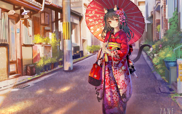 animal ears parasol Anime Original HD Desktop Wallpaper | Background Image