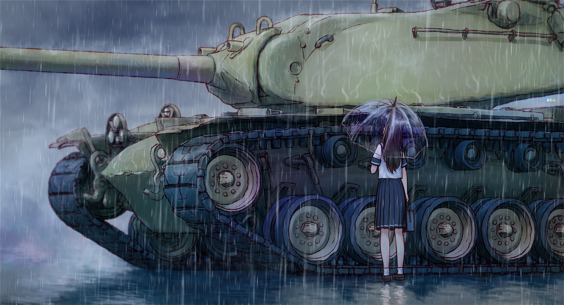 Download Tank Skirt School Uniform Long Hair Rain Anime Military Rain Anime HD Wallpaper by sharpshooter52