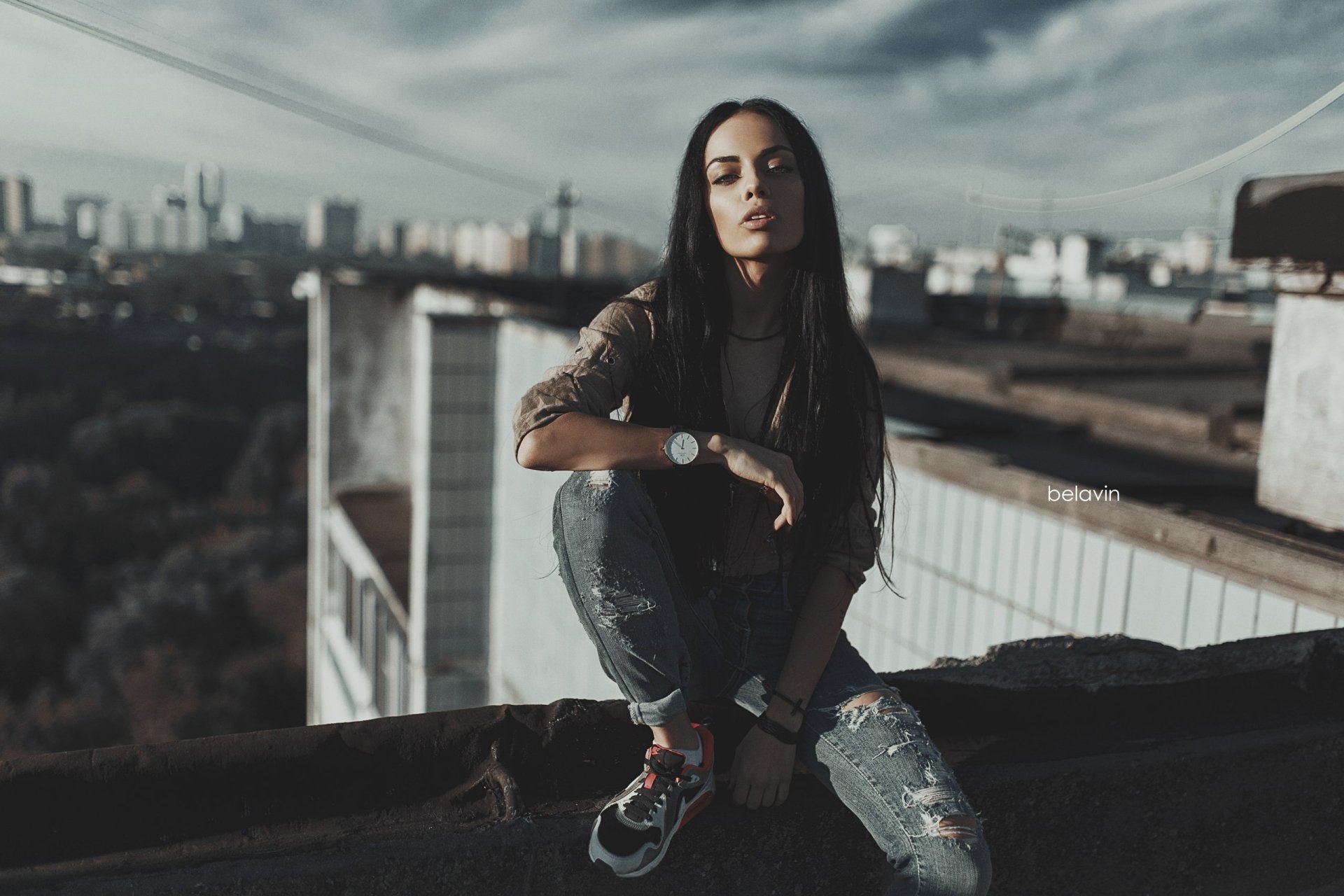 Download Sneakers Long Hair Jeans Watch Woman Mood HD Wallpaper by Alexander Belavin
