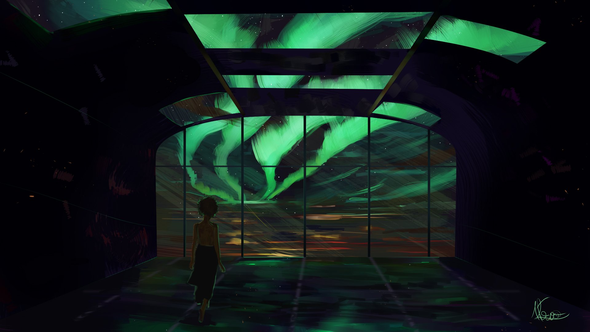 Download Aurora Borealis Anime Girl Anime Girl HD Wallpaper by alvaroserpa