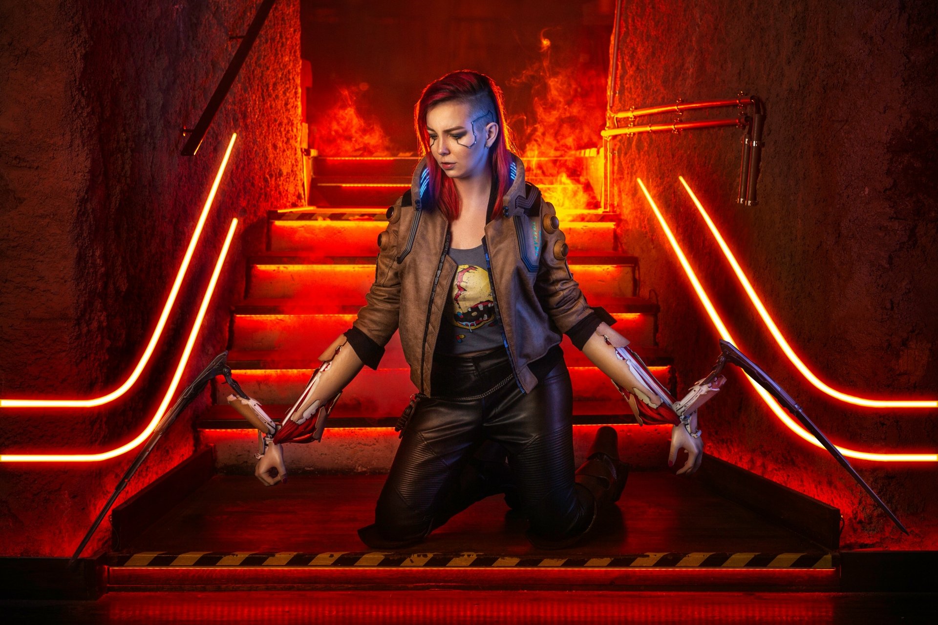 Download Cyberpunk Red Hair Cyberpunk 2077 Woman Cosplay 4k Ultra HD Wallpaper