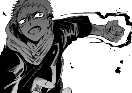Dynamic 4K Ultra HD wallpaper featuring Yuji Itadori from the anime Jujutsu Kaisen, showcasing his fierce determination and striking pose against an artistic background.